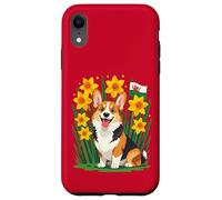 Custodia per iPhone XR Simpatico cane corgi tra narcisi che sostengono il Galles