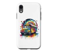 Custodia per iPhone XR Tie Dye School Bus Art Psychedelic Retro Colors Futuristic