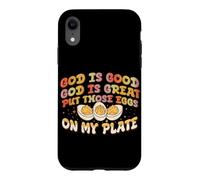 Custodia per iPhone XR Uovo alla diavolo divertente con scritta "Put Those Eggs On My Dish"