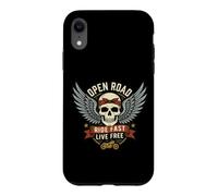 Custodia per iPhone XR Vintage Biker Skull Moto Rider Open Retro Road Emblem