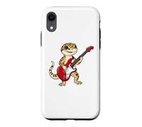 Custodia per iPhone XR Vintage Leopard gecko Reptiles Punk Music Playing Guitar