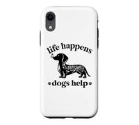 Custodia per iPhone XR Womens Girls Life Happens Dogs Help Black Dachshund Lover