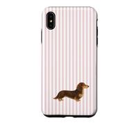Custodia per iPhone XS Max Bassotto a pelo lungo marrone e crema a righe rosa
