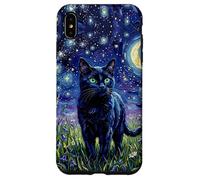 Custodia per iPhone XS Max Black Cat Night Glow Stars and Moon Opera d'arte