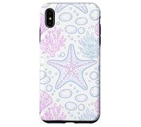 Custodia per iPhone XS Max Blue Pink Starfish Shell Coral Ocean Life and Beach Pattern