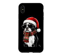 Custodia per iPhone XS Max Boston Terrier Dog Bostie Santa Hat Plaid sciarpa occhiali da sole