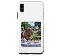 Custodia per iPhone XS Max Carino Capybara Sip Tea Rose Cup Cottagecore Floral Garden