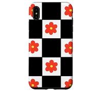 Custodia per iPhone XS Max Classic Floral Checkered Checker Checkerboard Orange Flower