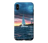 Custodia per iPhone XS Max Coastal Lighthouse Sailboat Ocean Sunset Scenic Artwork