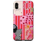 Custodia per iPhone XS Max Collage con 8 Lucky Lighting Bolt Star a forma di pallina rosa preppy a righe