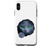 Custodia per iPhone XS Max Colpisce il gatto blu russo con gli occhi verdi che sbirciano attraverso