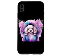 Custodia per iPhone XS Max Composizione di rose con adorabile abbigliamento per cuccioli di Spaniel bianco