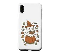 Custodia per iPhone XS Max Cozy Fall Ghost Reading on Pumpkin Retro Halloween Vibes