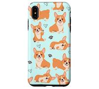 Custodia per iPhone XS Max Cute Corgi Dog with Paws Lover in Aqua Turquoise Pattern