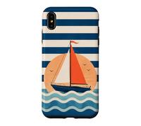 Custodia per iPhone XS Max Design a strisce nautiche in barca a vela verso il tramonto