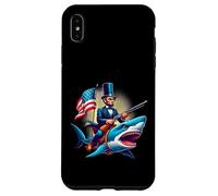 Custodia per iPhone XS Max Divertente 4 luglio 4 luglio Abe Abraham Lincoln Equitazione di uno squalo