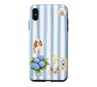 Custodia per iPhone XS Max Estetica Cottagecore Cavalier Ortensia A Righe Blu