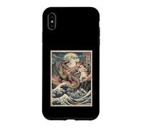 Custodia per iPhone XS Max Gatto vs T-Rex giapponese Ukiyo-e Kaiju Monster Art