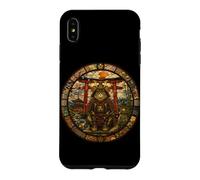 Custodia per iPhone XS Max Giapponese, Samurai Guardian Medievale Vetrata Gatto