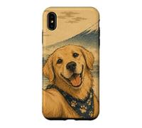 Custodia per iPhone XS Max Golden Retriever blogger al Monte Fuji in stile sumi-e