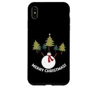 Custodia per iPhone XS Max Merry Christmas Pupazzo di neve e alberi di pino
