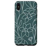 Custodia per iPhone XS Max Modern Line Art Poppy Flower Leaves Boho Dark Green
