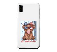 Custodia per iPhone XS Max Occhiali da sole Patriotic Highland Cow Pink Bubble