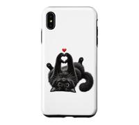 Custodia per iPhone XS Max Opera d'arte con gatto nero a forma di cuore con zampe, carino, felino, amore, amanti degli animali