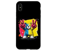 Custodia per iPhone XS Max Orsacchiotto con scritta "Double Peace Graffiti" Pop Graphic Art Sign Animal