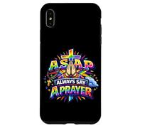 Custodia per iPhone XS Max Rosario cristiano con croce arcobaleno e scritta "Always Say A Prayer