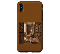 Custodia per iPhone XS Max Scena di lettura del libro del cane della biblioteca di Cavalier Spaniel