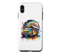 Custodia per iPhone XS Max Tie Dye School Bus Art Psychedelic Retro Colors Futuristic