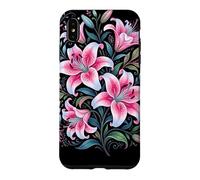 Custodia per iPhone XS Max Tiger Lilies Blue White Pink Summer Spring Flowers Lily Buds