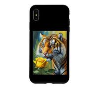 Custodia per iPhone XS Max Tiger Sniffing a Yellow Rose Illustration Graphic Design