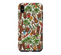Custodia per iPhone XS Max Ukulele Tiki hawaiano con fiori di ibisco e palma