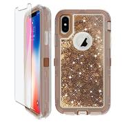 Custodia per iPhone Xs X 10 10s con pellicola protettiva Bling liquido glitter trasparente ibrido grado militare protettivo resistente copertura cellulare iPhoneX iPhoneXs iPhone10 i PhoneX SX 10x