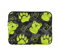 Custodia per laptop 13-14 pollici Concise Case Bag con Cerniera Fluorescenza Verde Orso Impronta Nero per Lavoro Viaggi funda para computadora