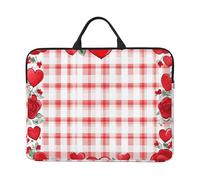 Custodia per laptop con cuore di San Valentino da 14 pollici Buffalo Plaid Borsa per laptop per donne e uomini, borsa da trasporto per computer aziendale resistente all'acqua Custodia antiurto per