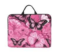 Custodia per laptop con stampa di piastrelle senza cuciture con farfalla rosa da 14 pollici, custodia protettiva antiurto per computer portatile valigetta per il trasporto