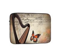 Custodia per laptop da 10 pollici, antiurto, borsa da trasporto per computer, sfondo musicale con arpa e farfalla, custodia protettiva sottile