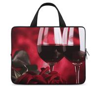 Custodia per laptop da 12", ultra sottile, leggera e impermeabile, in neoprene resistente, con cinturino da polso, motivo: rose e bicchieri di vino rosso