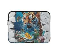 Custodia per laptop da 13-14 pollici classica borsa per laptop 3D con foro incrinato animali tigri borsa subacquea con cerniera per lavoro e viaggio