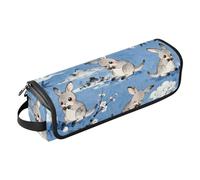 Custodia per laptop da 13-14 pollici con tappetino rimovibile resistente al calore coniglio in blu e bianco custodia per il trasporto piatto arricciacapelli organizer impermeabile