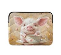 Custodia per laptop da 13-14 pollici, impermeabile, custodia per computer portatile cartone animato carino tazza da tè maiale fiore rosa custodia con cerniera per viaggi di lavoro