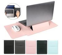 Custodia per laptop da 13-15 pollici con supporto, in pelle PU, custodia per tablet antiurto, borsa per computer ultrabook con tappetino per mouse, adatta per HP/Surface Grigio-15-16 pollici,Nero-15-1