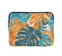 Custodia per laptop da 13 a 14 pollici, elegante custodia per laptop arancione ciano Monstera Deliciosa con foglie custodia rigida con cerniera per computer portatile