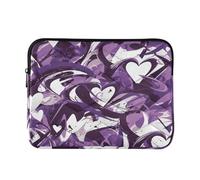 Custodia per laptop da 13 a 14 pollici, elegante custodia per laptop con graffiti arte astratta viola bianca cuori borsa con cerniera per viaggi di lavoro