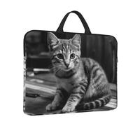 Custodia per laptop da 14 pollici borsa per laptop antiurto gatto su tavolo in legno valigetta borsa per computer con manico