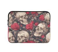 Custodia per laptop da 15-16 pollici custodia per laptop carina con cerniera con teschi umani rosa rossa borsa per computer in stile gotico per lavoro e viaggio