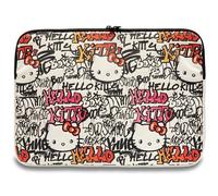 Custodia per laptop Hello Kitty da 14" con cerniera e graffiti, colore beige.